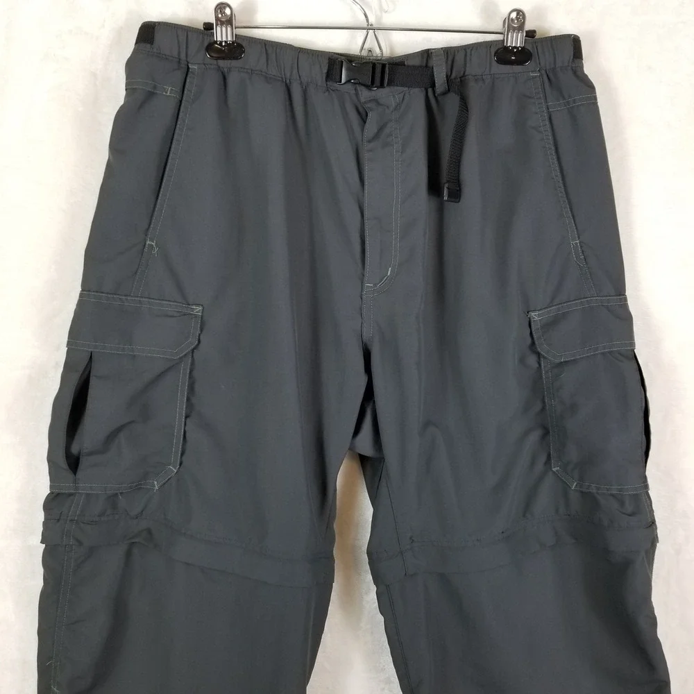REI Co-op Mens XL x 30 Convertible Hiking Cargo Pants Gray Nylon UPF 50+ Zip Off